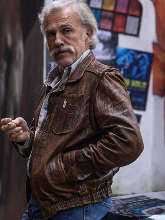 Old Guy Christoph Waltz Brown Leather Jacket