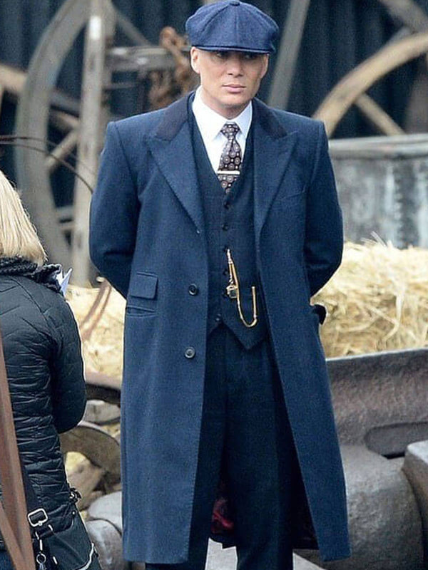 Peaky Blinders Tommy Shelby Blue Wool Trench Coat