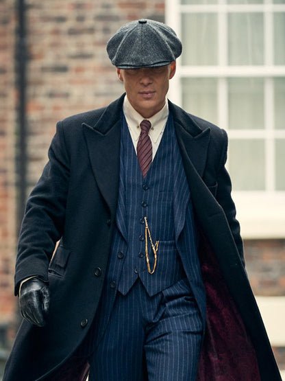 Peaky Blinders Tommy Shelby Vintage Blue Wool Coat Free Shipping Worldwide