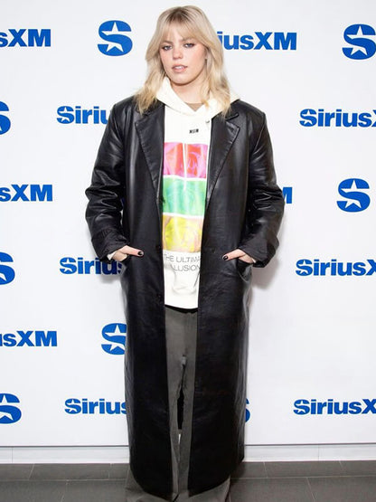 Renee Rapp Black Leather Trench Coat