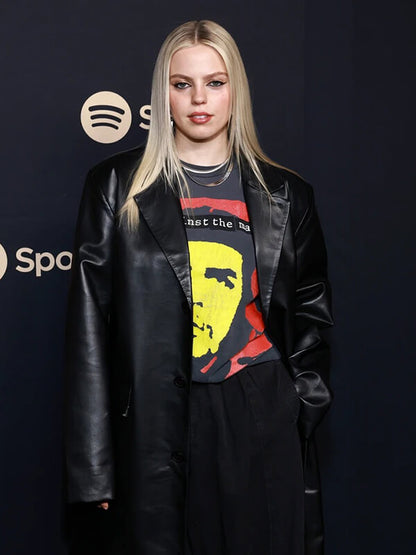 Renee Rapp Black Leather Trench Coat