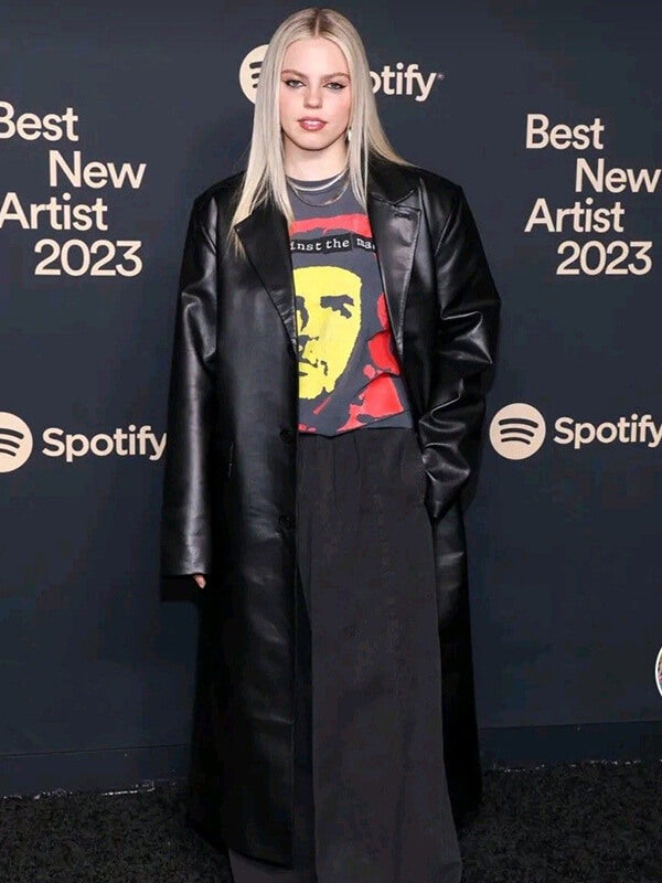 Renee Rapp Black Leather Trench Coat