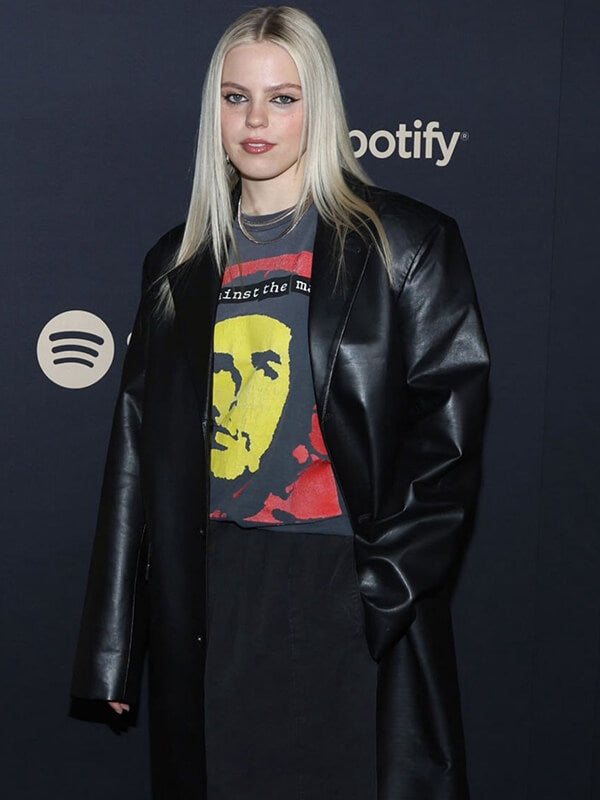 Renee Rapp Black Leather Trench Coat