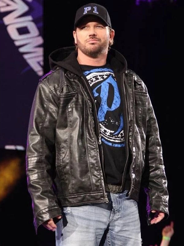 TNA AJ Styles Hooded Black Leather Jacket Buy Sale
