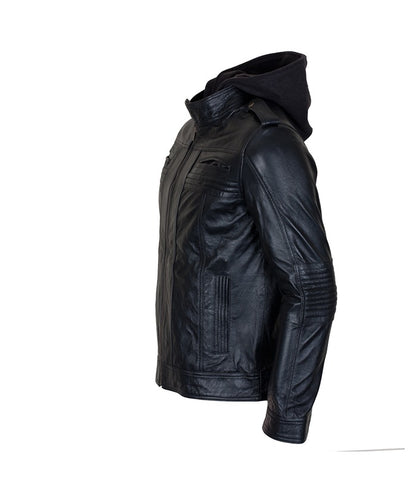 TNA AJ Styles Hooded Black Leather Jacket Christmas Sale