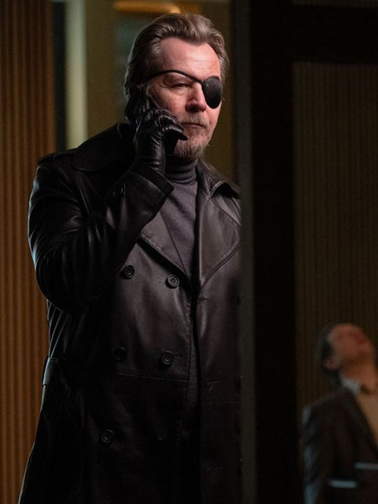The Courier Gary Oldman Black Leather Coat Buy now