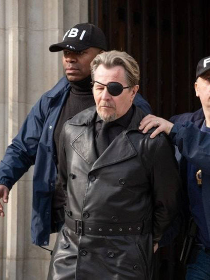The Courier Gary Oldman Black Leather Coat Free Shipping UK USA Canada