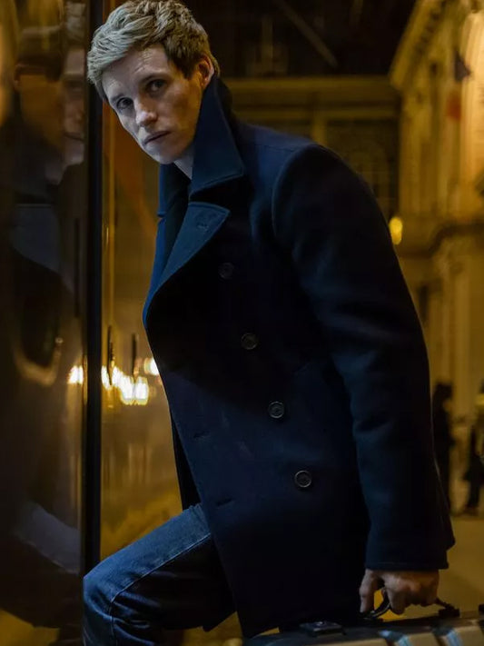 The Day of the Jackal Eddie Redmayne Black Wool PeaCoat