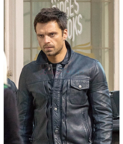 The Falcon And The Winter Soldier Sebastian Stan Leather Trucker Jacket Free Shipping UK USA Europe