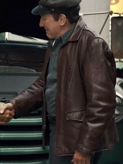 The Irishman Robert De Niro Brown Leather Jacket Black Friday Sale