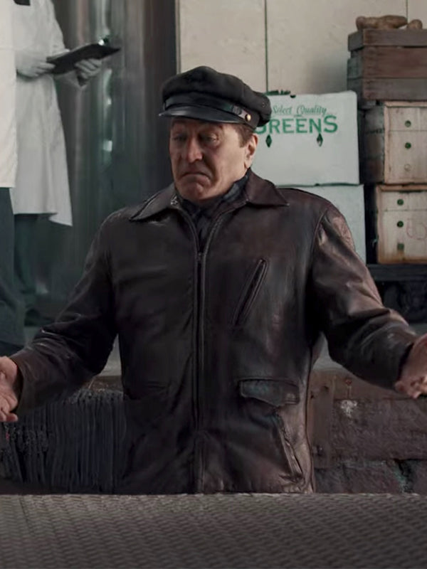 The Irishman Robert De Niro Brown Leather Jacket Free Shipping UK USA Canada