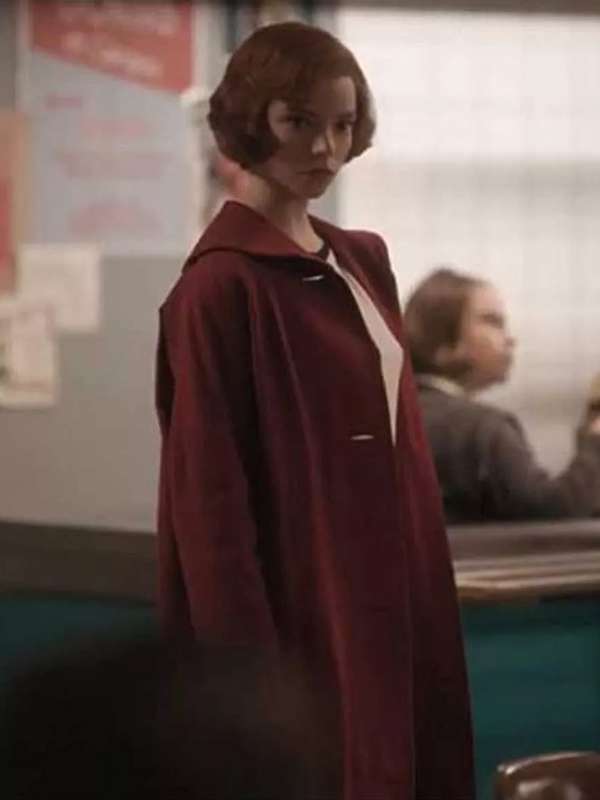 The Queens Gambit Anya Taylor Joy Maroon Wool Coat Shop now