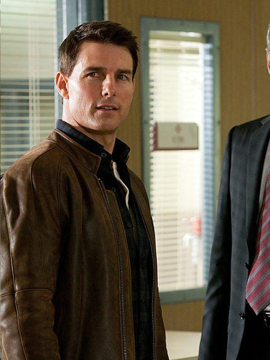 Tom Cruise Jack Reacher Brown Distressed Leather Jacket Celebrity clothing