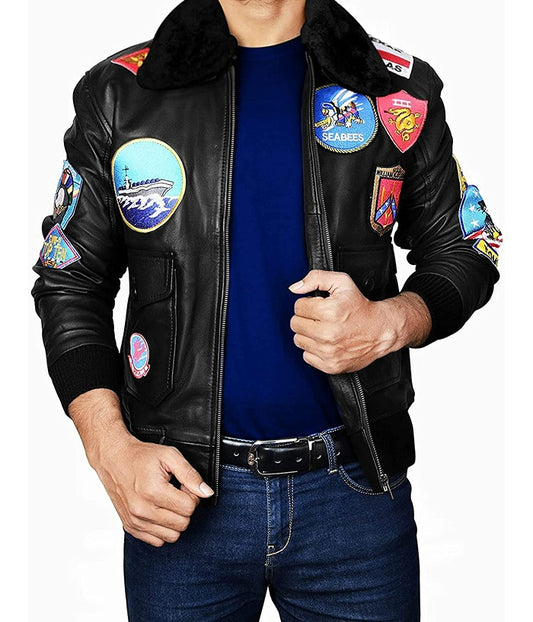 Tom Cruise Top Gun Flight Black Bomber Leather Aviator Jacket Gifts for Him