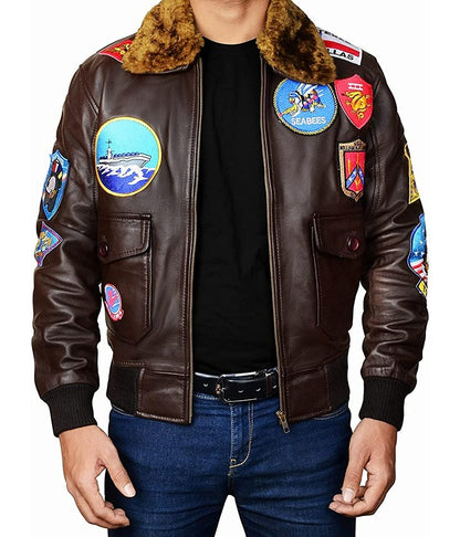 Tom Cruise Top Gun Pete Bomber Maverick Brown Leather Jacket lederjacke herren