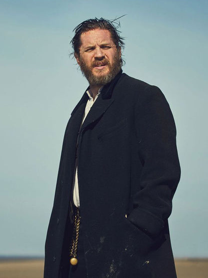 Tom Hardy Peaky Blinders Alfie Solomons Black Wool Coat Free Shipping UK USA Canada