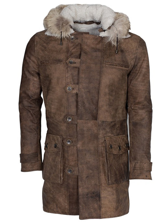 Tom Hardy The Dark Knight Rises Hooded Distressed Bane Leather Coat
