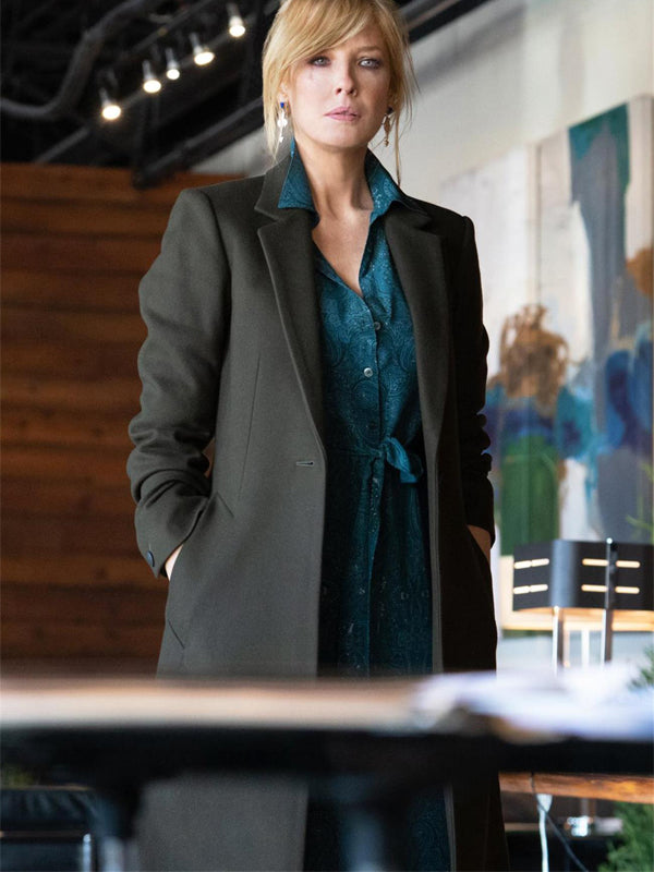 Women Beth Dutton Yellowstone Green Wool Coat Christmas Sale