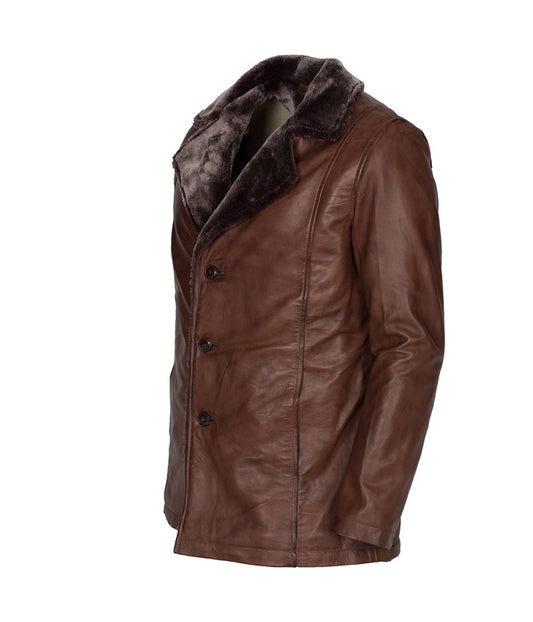 X-Men Origins Wolverine Brown Shearling Leather Coat Shop Now Free Shipping UK USa Canada australia
