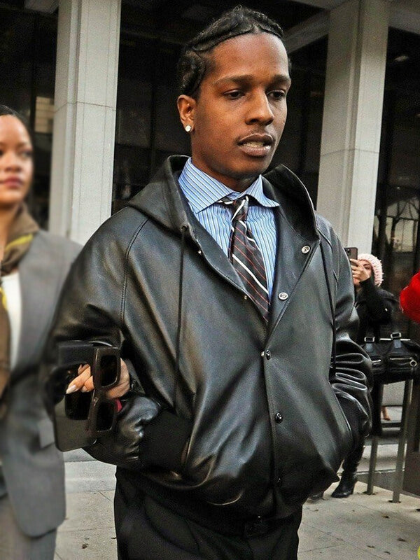 A$AP Rocky Hooded Black Leather Jacket