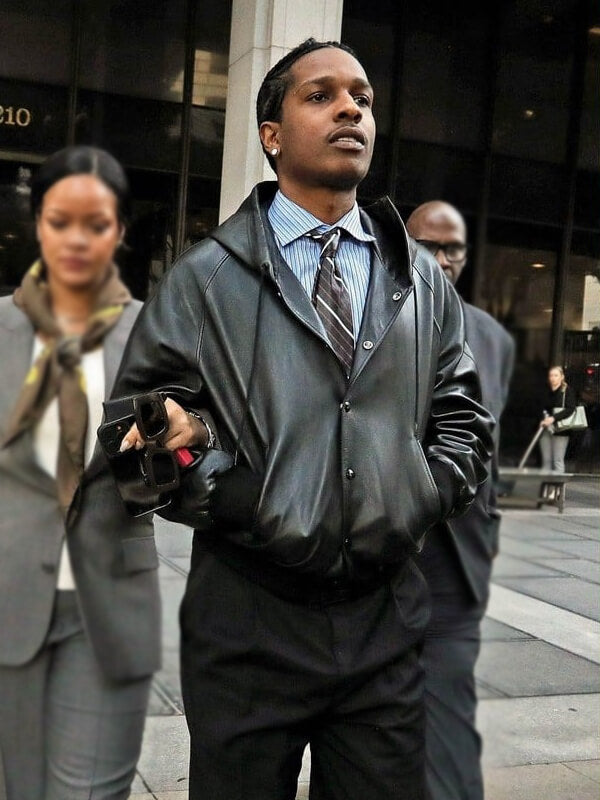 A$AP Rocky Hooded Black Leather Jacket