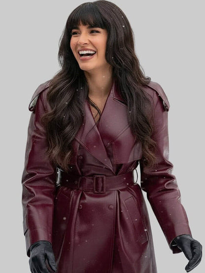 A Merry Little Ex-Mas 2025 Jameela Jamil Leather Coat