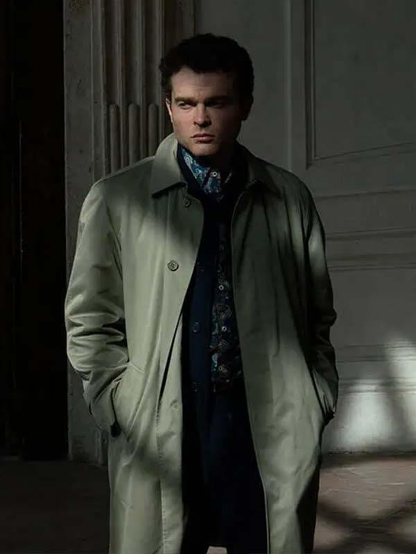 A Talent for Murder 2026 Alden Ehrenreich Beige Coat