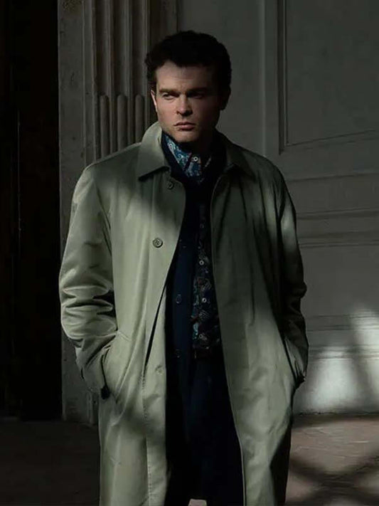A Talent for Murder 2026 Alden Ehrenreich Beige Coat