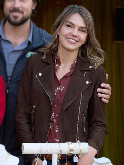 Aimee Teegarden Love Finds You 2026 Brown Suede Jacket