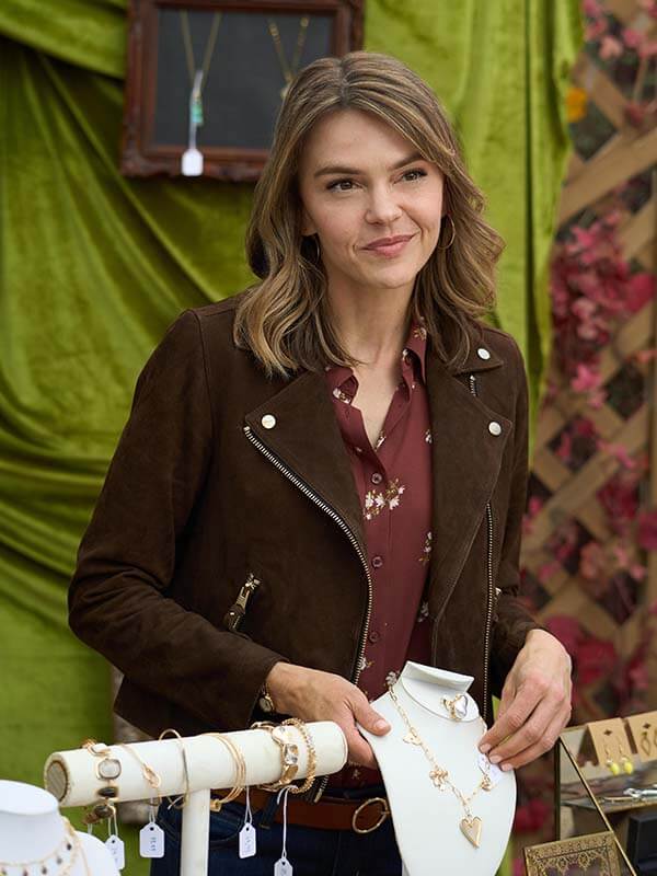 Aimee Teegarden Love Finds You 2026 Brown Suede Jacket