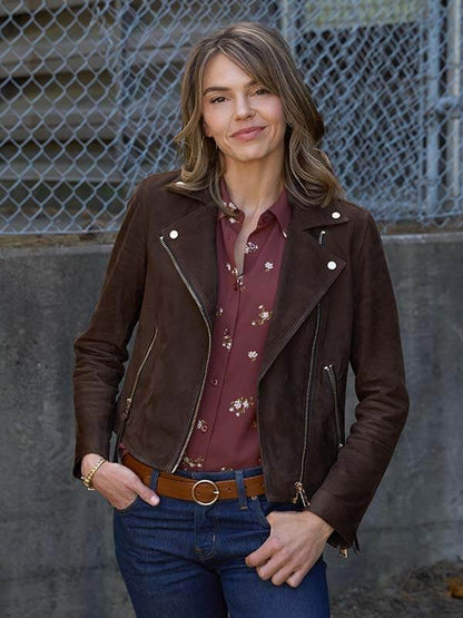 Aimee Teegarden Love Finds You 2026 Brown Suede Jacket