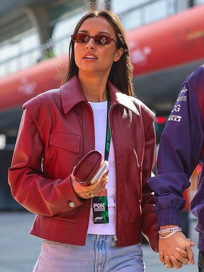 Alexandra Leclerc F1 Grand Prix Of China Red Leather Jacket