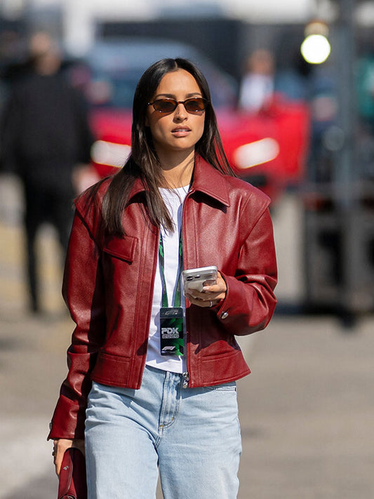 Alexandra Leclerc F1 Grand Prix Of China Red Leather Jacket