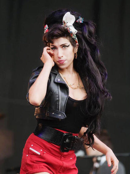 Amy Winehouse Black Leather Cropped Jacket