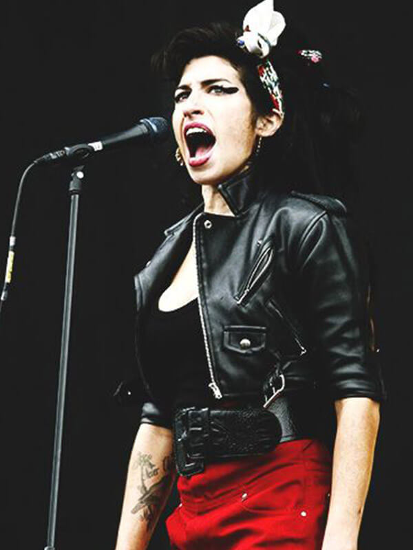 Amy Winehouse Black Leather Cropped Jacket