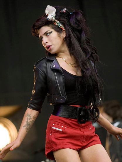 Amy Winehouse Black Leather Cropped Jacket