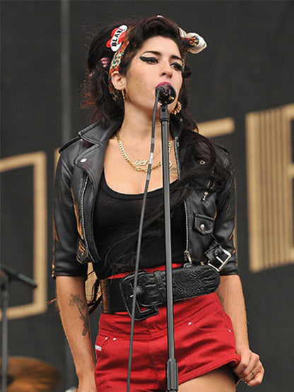 Amy Winehouse Black Leather Cropped Jacket