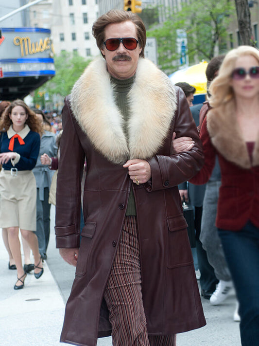 Anchorman 2 Will Ferrell Brown Leather Fur Coat
