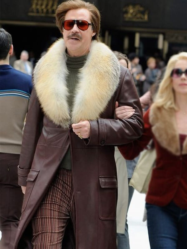 Anchorman 2 Will Ferrell Brown Leather Fur Coat