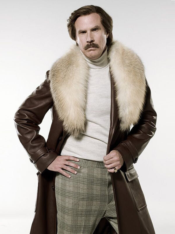 Anchorman 2 Will Ferrell Brown Leather Fur Coat