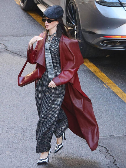 Anne Hathaway The Devil Wears Prada 2 Red Leather Coat