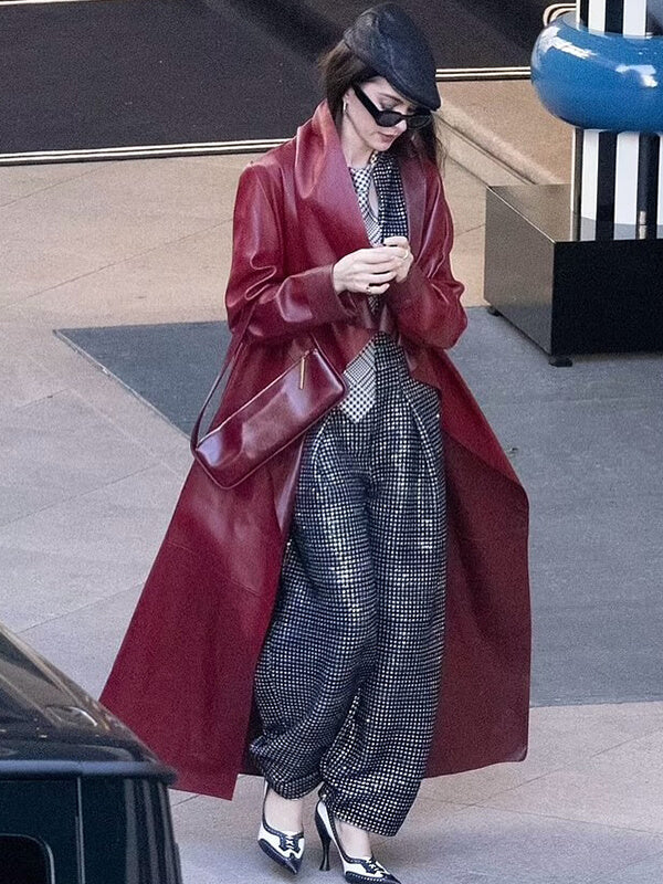 Anne Hathaway The Devil Wears Prada 2 Red Leather Coat