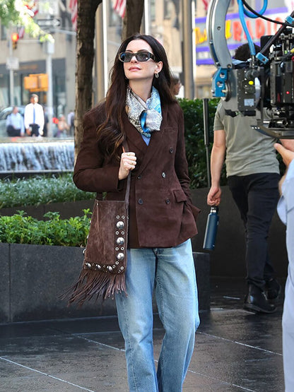 Anne Hathaway The Devil Wears Prada 2 Suede Blazer