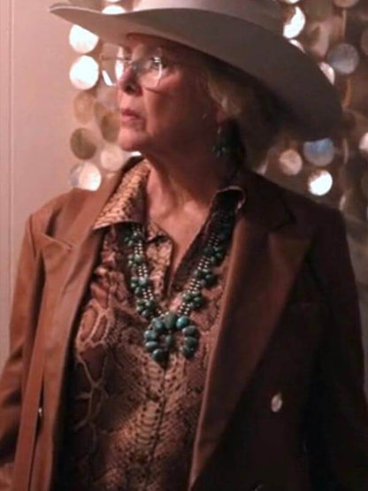 Annette Bening Dutton Ranch 2026 Brown Leather Blazer