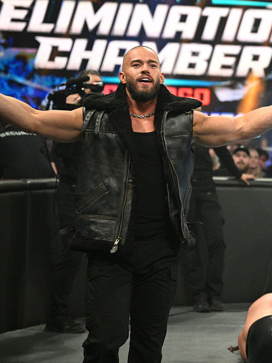 Austin Theory WWE Black Shearling Leather Vest
