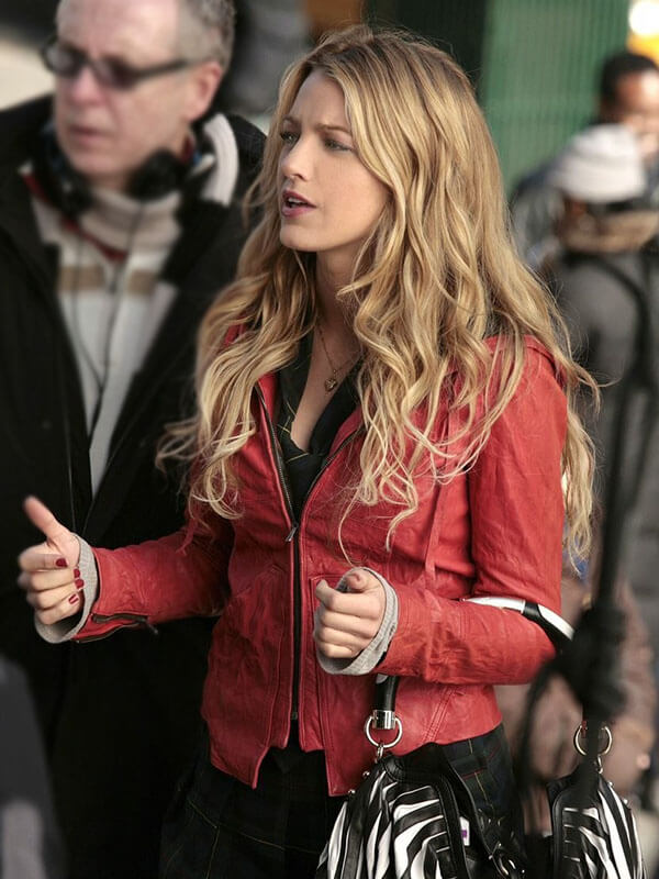 Blake Lively Gossip Girl Red Leather Jacket