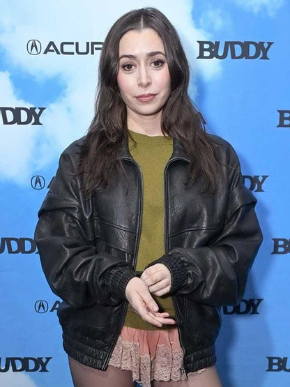 Buddy 2026 Cristin Milioti Black Leather Jacket