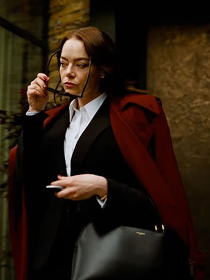 Bugonia 2025 Emma Stone Red Wool Coat