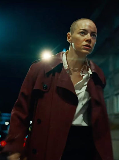 Bugonia 2025 Emma Stone Red Wool Coat