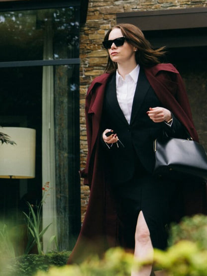 Bugonia 2025 Emma Stone Red Wool Coat